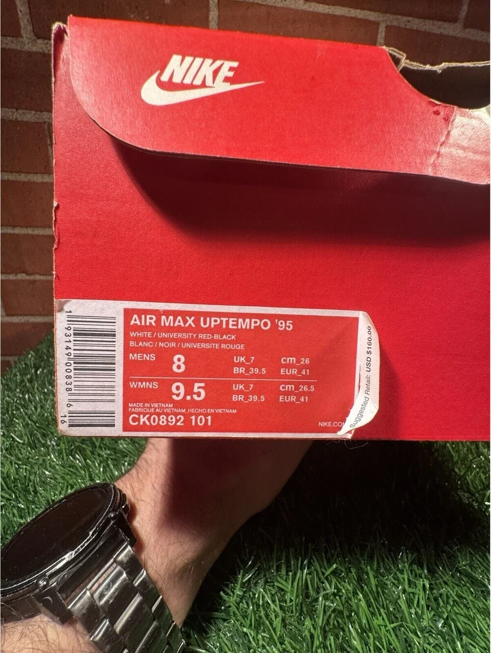Size 8 - Nike Air Max Uptempo 95 2019 Bulls With Box No Insoles